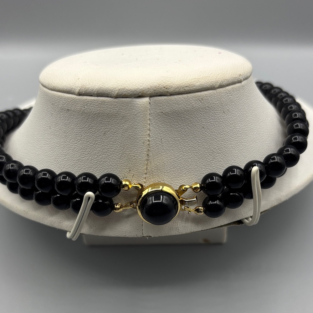 Black Onyx and Rhinestone Choker Necklace JP387 - Picture 5 of 9